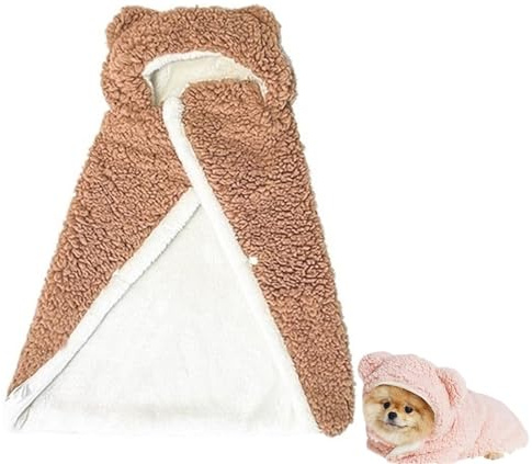 Husdjurskappa, Varm Flanellhuvad Hundkappa Wrap Hundkappa Filt Söt Mjuk Flanellhund Varm Kappa Hundmantel For Hundar Katter(Brown,L)