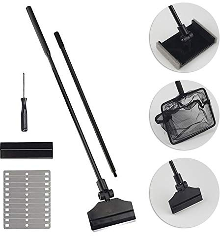 RASTKY Juego de Limpieza de Tanques de Peces de Acero Inoxidable Duradero, Herramienta Raspadora de Algas para Acuarios con Red y Cepillo de 65 Cm, Mantenga las Manos Secas y Limpias Al Limpiar (65cm)