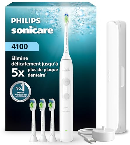 Philips Sonicare 4100 Series Electric Toothbrush - Sonic Toothbrush with Pressure Sensor, 4 Brushing Settings, EasyStart Feature, SmarTimer, 21-Day Runtime, Travel Case, White, HX4046/41, [New]