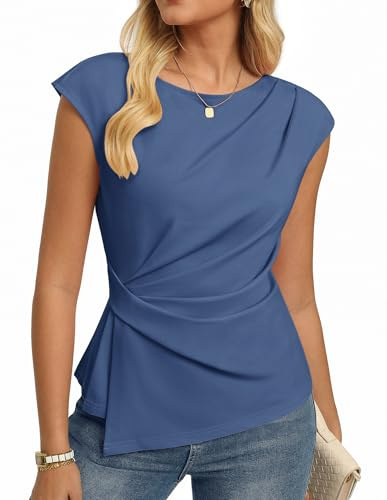 GRACE KARIN Women's Summer Tops Short Sleeve Crew Neck Casual Tunic Blouses Ruched Work Shirt