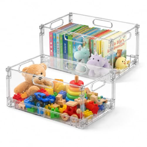 Raoletin 2 Pcs Collapsible Crate Clear Collapsible Storage Box, Plastic Folding Crate Basket with Handles, Stackable Folding Storage Boxes for Office Kitchen Bathroom and Home Storage