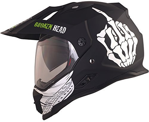 Broken Head Street Rebel Motocross-Helm grün mit Visier - Enduro-Helm - MX Cross-Helm mit Sonnenblende - Quad-Helm (L 59-60 cm)