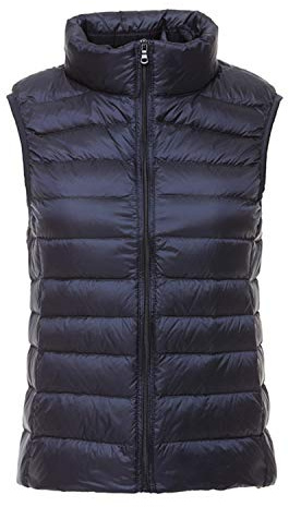 Womens Down Puffer Vest Jacket Coat Lightweight Packable Winter Warm Gilet Waistcoat Navy Blue