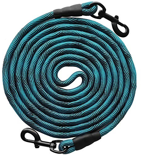 BTINESFUL Tie-Out Check Cord Long Rope Dog Leash, 8ft 12ft 20ft 30ft 50ft Recall Training Dog Lead- Great for Large Medium Small Dogs Training, Playing, Camping, or Backyard (30ft, Blue Black)