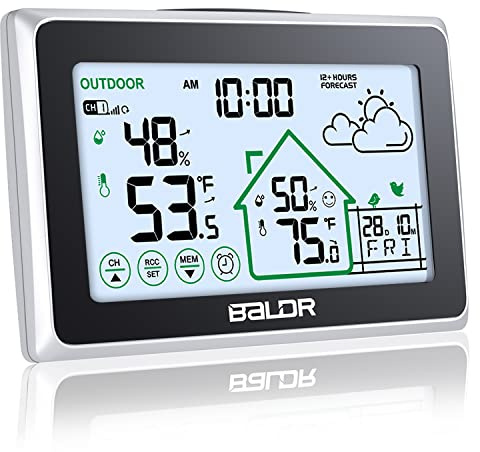 Baldr BD-909 Wetterstation mit Bildschirm | Kabellose digitale Vorhersage mit Außensensor, Hygrometer, Thermometer, Barometer, Uhr | Frost- und Extremtemperaturwarnungen | Weiß