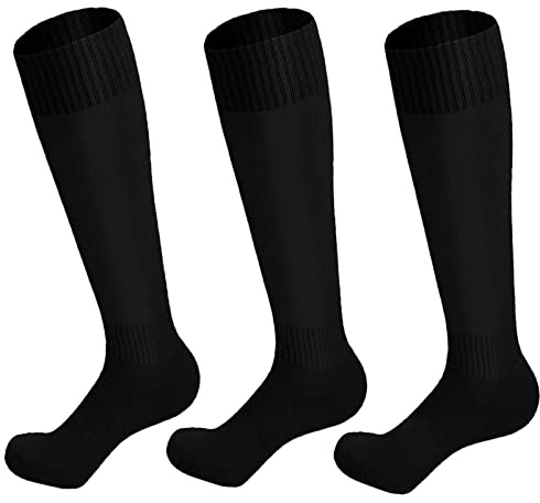 Lanjue 3 Pairs Kids Football Socks, Black Boys Football Socks Long Tube Children Soccer Socks Hockey Socks Rugby Socks for Sport Training, 6 (A68533K)