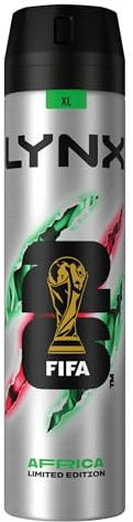 Lynx Limited Edition FIFA Africa XL Anti-Perspirant Aerosol men's deodorant spray with a squeezed mandarin & sandalwood fragrance for 72h protection with our anti-white marks & stains formula 250 ml