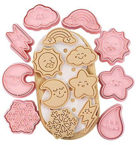 Set di formine per Biscotti con 8 Pezzi, Formine per Biscotti a Forma di Stella Luna Nuvola per Bambini, Tagliabiscotti per cuocere la Torta di Pasta al Formaggio Fondente