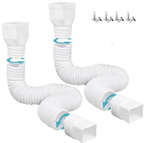 HAHOME 2 Pack Rain Gutter Downspout Extensions,Drain Downspout Extender Diverter, Flexible Downspout Extensions Can Extendable from 21 to 60 Inches (White)