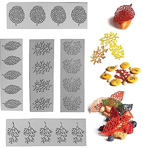 GAESHOW 5 Stück Blätter Silikonform, DIY Silikon Kuchen Spitzenform für Kuchenrand Dekoration, 3D Hohle Blätter Form Candy Mold für Zuckerpaste, Schokolade, Fondant, Butter, Seife