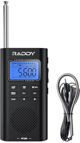 Raddy Portable Digital Radio - AM/FM/SW/VHF/WB with BT Connection, NOAA Alert, Rechargeable Pocket Radio with 9.85 Ft Wire Antenna