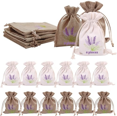 Lvjkes 12 Pieces Lavender Bags Sachet Empty Bags White and Linen Drawstring Gauze Cotton for Lavender, Spice and Herbs