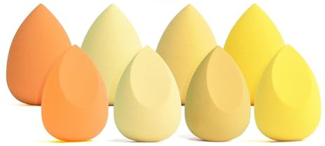 Esponja Maquillaje, 8 Piezas Esponjas Beauty Blender Húmedo y Seco, Esponja de maquillaje lavable sin látex, Esponja de belleza suave, para Base, Crema BB, Líquido, Protector Solar, amarillo