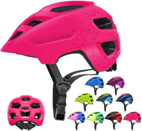 Kids Helmet, RaMokey Kids Bike Helmet for Boys Girls, Cycle Helmet with Visor for Kids 4-13, Childrens Bike Helmet Bicycle Cycling Helmet Kids (51-55CM) (Rose)