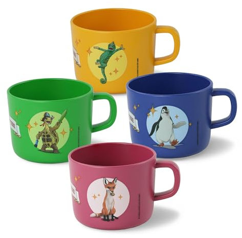 AWAVE Die Schule der Magischen Tiere Kinder Tasse Set 4-teilig 250 ml rPET Henkelbecher Kinderbecher ohne Melamin, BPA Frei, Fuchs Rabbat Pinguin Juri Schildkröte Henrietta Chamäleon Caspar, Mehrweg