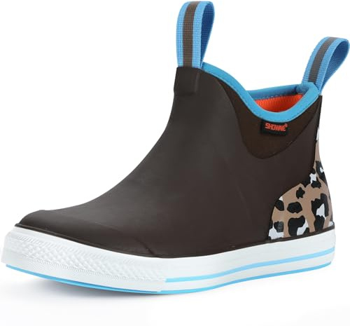 Showave Women's 6 Inch Ankle Deck Boots Waterproof Rain Footwear Rubber Mud Boots for Fishing Gardening Farming, Cheetah Print,Size 9