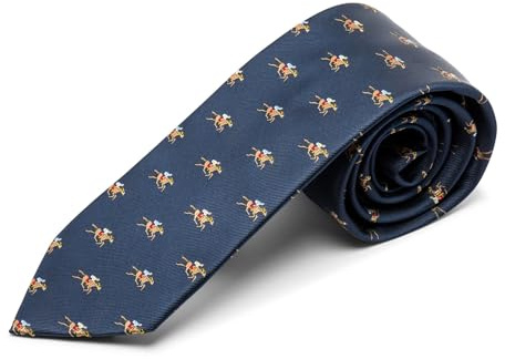 Corbata tejida de seda azul marino con caballo de carreras y jinetes que cubren la corbata (TS1098), azul marino, Taille unique