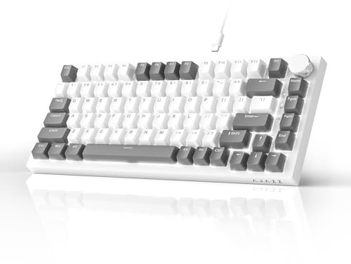 AJAZZ AK820 Mechanical Keyboard, 75% Hot Swappable Wired Keyboard with Volume Control Knob, PBT Keycaps, Five-Layer Sound Insulation Pad, 82-Key Gaming Keyboard, Grey White