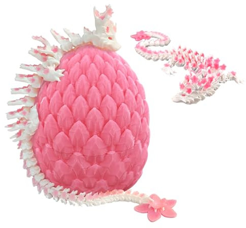 JurciCat Drago di Fiore di Ciliegio Uovo di Drago Stampato in 3D con Drago Mobile Figure di Draghi per Natale Pasqua Compleanno Carnevale Adulti Bambini Regali Giocattoli (Uovo di Drago Rosa)