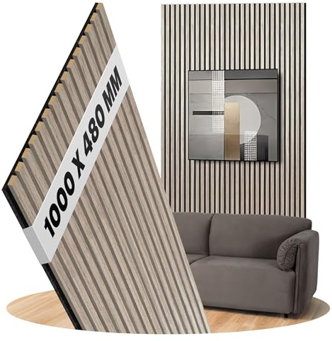 Akustikpaneler Ek silver väggpaneler Filt Svart, Yta: Äkta trä Format: 1000 x 480 mm - Akustikpaneler som väggbeklädnad av trä - Lamellbredd: 27 mm (Ek silver)