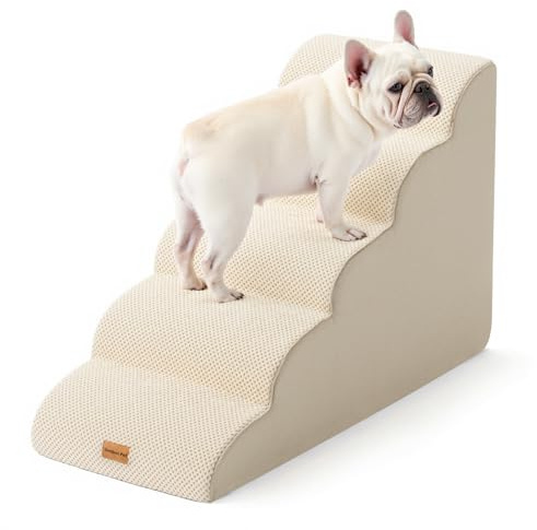 Gardner Pet Escaliers pour Chiens à 5 Marches en Éponge Haute Densité 58cm, Échelle Large pour Animaux de Compagnie avec Housse Amovible, Escaliers Chien Antidérapant pour Monter Canapé et Lit -Beige