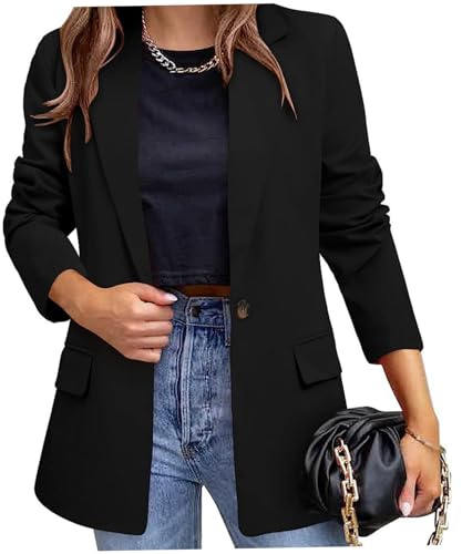 Womens Black Blazer Soft Lightweight Long Sleeve Black Blazer Jacket for Women with Fake Pockets, XL
