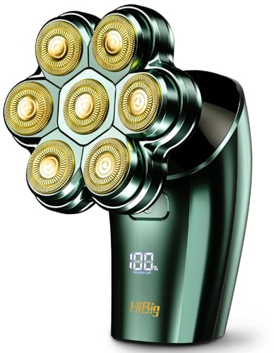 HiBig Rasoir Tete Chauve Homme - Rasoir Electriques 7D Amélioré avec Tête Courbée Magnétique Détachable - IPX7 Humide/Sec Rasoir Homme- 5 en 1 Tondeuse Cheveux Hommes - Vert