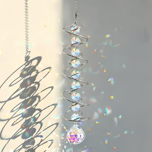 AMFUN Girandola con Coda a Spirale, Acchiappasole Cristallo, Pendenti Prismi Cristallo, per Finestra Casa Giardino Natale Giorno Festa Matrimonio