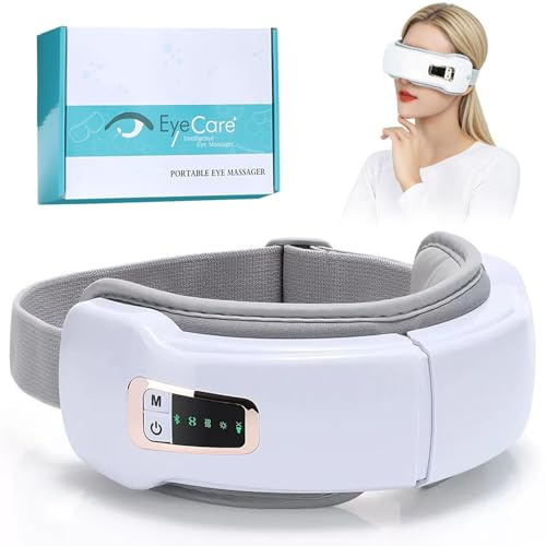 Masajeador ocular 4 en 1 con calentamiento, vibración, compresión de airbag, música, 5 modos, gafas de masaje bluetooth recargables, para ojos secos, alivio de migraña