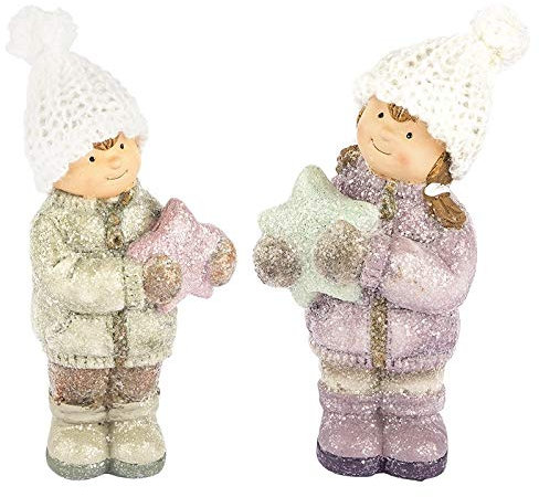 Ideen mit Herz Lot de 2 figurines décoratives pour enfants d'hiver, 15 cm de haut