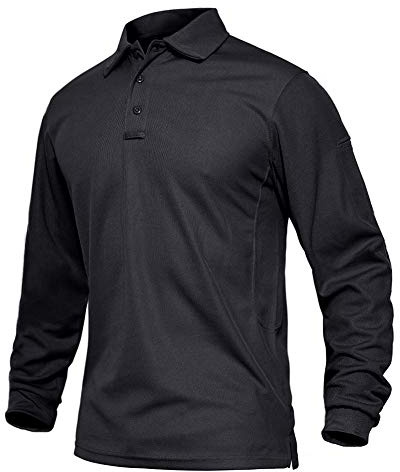 EKLENTSON Golf Top for Men Long Sleeve Military Polo T Shirts Lightweight Tactical Outdoor Sports Tops Quick Dry Black,XL