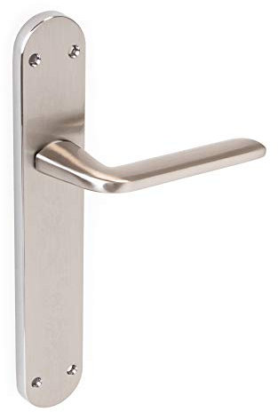 Emuca - Poignée de porte intérieur, ensemble de poignées de porte avec plaque 43x250 mm, Aluminium et zamak, Nickel satiné.