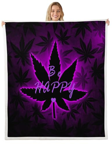 Cannabis Leaf Throw Blanket Purple Weed Bed Blanket for Kids Boys Room Decor,Marijuana Weed Fleece Blanket Solid Color Cozy Fuzzy Blanket, Throw Size (50 x 60 Inches)