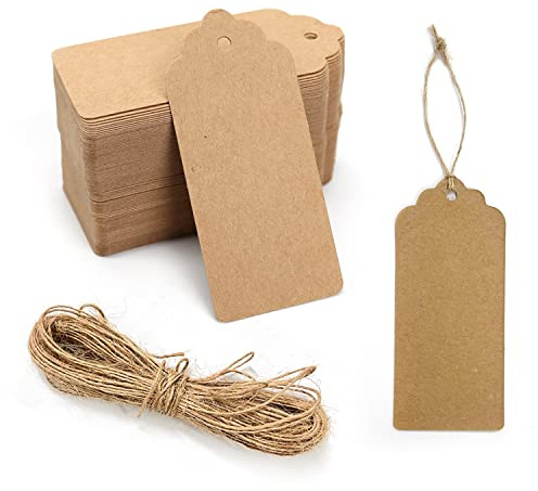 100 etichette regalo vintage da appendere in carta kraft con corda da 10 m