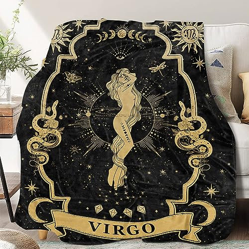 Jungfrau Geschenke, Jungfrau Sternzeichen Decke 152,4 x 127,7 cm, Jungfrau Sternzeichen Geschenke für Frauen Mond Konstellation Überwurfdecke Astrologie Dekor Hexe Jungfrau Geburtstagsgeschenke Gothic