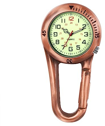 JewelryWe Montre Mousqueton Bronze Analogique,Montre Porte Clé à Quartz avec Cadran Lumineux.1ATM Etanche,Montre infirmière Porte Clef Femme Homme pour Sac à Dos,Activités Extérieures