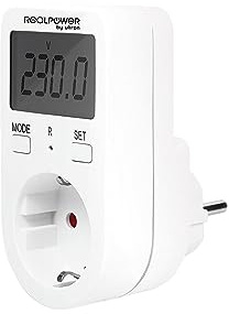 RealPower EM-1 Energiemessgerät, Stromzähler Steckdose, Stromverbrauchsmesser mit Display und Kostenermittlung., Überwachung der Min./Max. Leistung (16A max./230V-250V)
