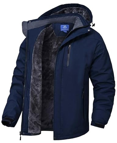 Zzkouine Chaqueta de invierno para hombre, chaqueta de esquí cálida, impermeable, chaqueta para exteriores para hombres, cortavientos, chaqueta de snowboard con capucha desmontable, L