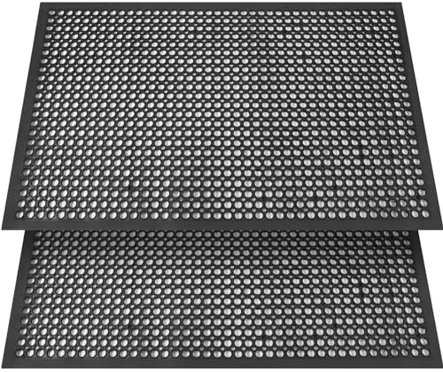 Anti Fatigue Rubber Floor Mat 2 Pack Restaurant Kitchen Mats for Floors Rubber Non-Slip Bar Floor Mats Door mat Drainage Mats Utility Garage Indoor Outdoor Use 36 x 60 Inches