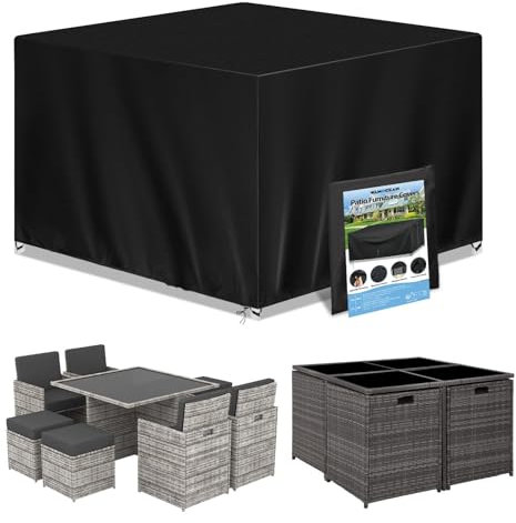 Wanocean Housses de Meubles de Jardin, Housse Salon de Jardin Bache de Protection Table Extérieur Imperméable 420D Oxford Anti-UV Résistance au Vent Carré 140x140x90cm