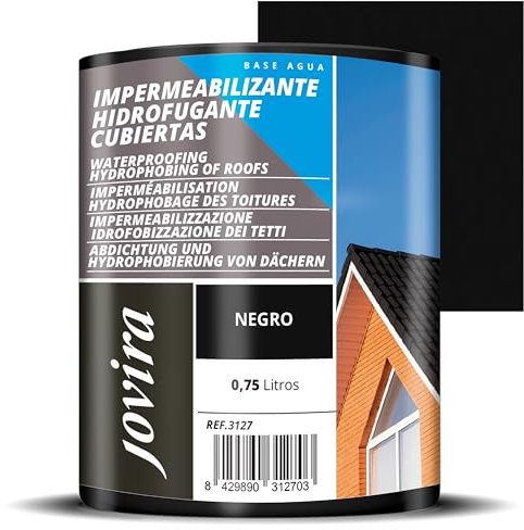 JOVIRA PINTURAS Impermeabilizante Hidrofugante para Cubiertas, Tejas, Mortero, Piedra Natural, etc. (750 Mililitros, Negro) D-32