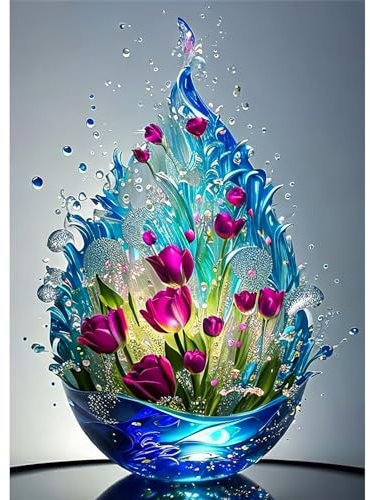 DAERLE 5D Diamant Painting Wunderschöne Blumen, Diamond Painting Glitzernde Flasche mit Blumen, Diamond Painting Set für Erwachsene Mosaikherstellung, Diamant Malerei für Haus Dekoration 30x40cm