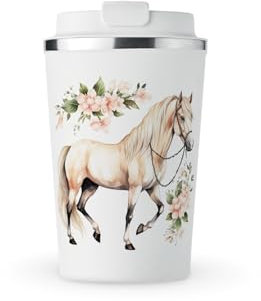 MAXIKIWI - Tasse isotherme à double paroi en acier inoxydable étanche avec couvercle, garde les boissons chaudes et froides - Aquarelle fleur de cheval - 350 ml