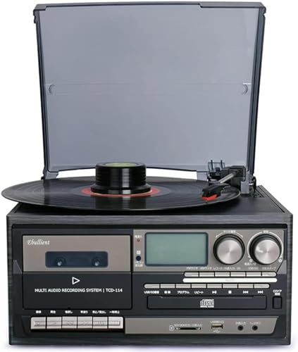Tocadiscos retro 9 en 1 con altavoces integrados, tocadiscos vintage de 3 velocidades compatible con Bluetooth, reproductor de CD, radio AM/FM - Sistema de entretenimiento definitivo