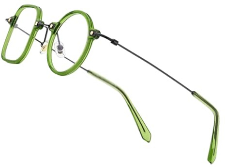 WxuuLTGJR Montures de Lunettes pour Hommes, Monture de Lunettes Ronde Gauche carrée Droite, en acétate de Titane, Monture de Lunettes Vintage pour Femmes