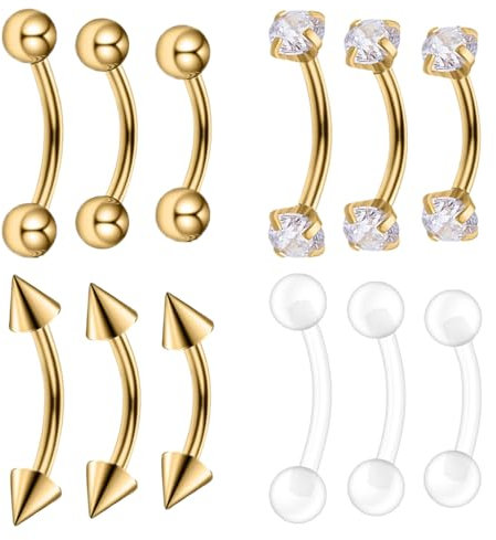Besyvvin 12er Augenbrauenpiercing 6/8/10mm Gold Curved Barbell 1,2mm Piercing Septum Lippe Helix Rook Augenbrauen Chirurgenstahl Plastik
