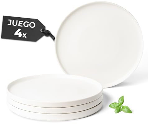 MIAMIO – Ceramic Dinner Plates Set for 4 People/Ceramic Dinnerware 4-Piece, Modern Stoneware, Dishwasher & Microwave Safe – Luxe Collection (White, Big Plates 4X)