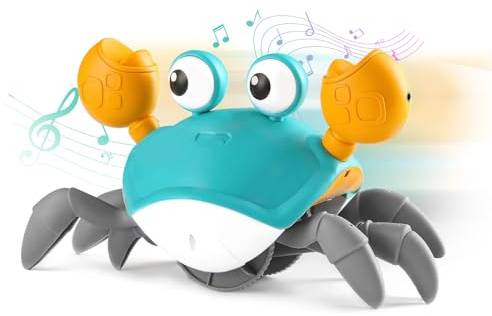 SubTack Crawling Crab Toy - Interactive Baby Toys for Tummy Time, Crab Toy with Flashing Lights, Music & Obstacle Avoidance, Perfect Dancing Toys for 1 2 3 Year Old, Gifts for Kids Aged 6-12 Months