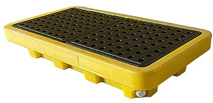 Confezione da 2 pallet anti-perdite per 2 tamburi, vassoio di contenimento in polietilene a basso profilo, piattaforma di stoccaggio industriale rimovibile, supporto per secchio di vernice a prova di
