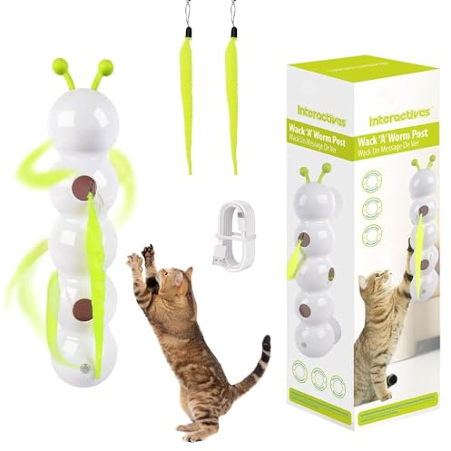 SKJJM Smart Motion Cat Toy with Worm Design, Jouet Chenille à Capteur Intelligent, Jouet pour Chat Whirlie Aterpillar, avec Ventouse pour Chats, Jouet pour Chat à Fixer au Mur et à la Fenêtre